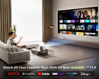 ETOE - E3 Pro Android TV 11.0 Projector, 4K 1080P FHD, Auto Focus, 600 ANSI Lumens, HDR 10+, 20W ... - Angle