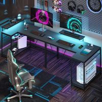Bestier - L-Shaped Computer Desk with Power Outlets, Led Lights, and Monitor Stand - 52
