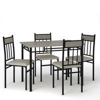 Costway 5 Piece Faux Marble Dining Set Table and 4 Chairs Kitchen Breakfast Furniture Grey - Gray - Angle