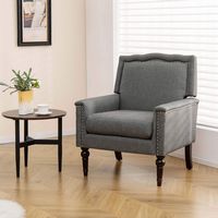 Costway - Mid-Century Modern Armchair with Cushion and Rubber Wood Legs - Gray - Angle