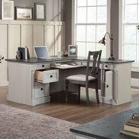 Sauder - Palladia L-Shaped Desk - White/Black - Angle