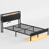 Bestier - Bed Frame Platform Bed with Storage Headboard LED Lights and Charging Station Full - Black - Angle