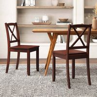 Costway Dining Chair Set of 2 Kitchen Side Chairs with Rubber Wood Legs & Cross Back - Brown - Angle
