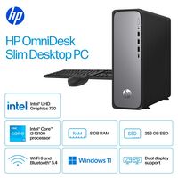 HP - OmniDesk Slim Desktop - Intel Core i3 - 8GB DDR5 Memory - 256GB SSD - Meteor Silver - Angle
