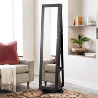 Costway 360° Rotatable Jewelry Cabinet Armoire 2-in-1 Lockable Mirrored - Black - Angle