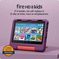 Amazon - Fire HD 8 Kids tablet, ages 3-7 | 3GB memory, 13-hr battery, 32GB, (2024 release) - Grape - Angle