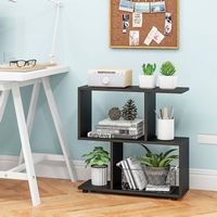 Costway - 2-Tier Bookshelf Free Standing Wooden Display S-Shaped Shelf Storage Rack - Black - Angle