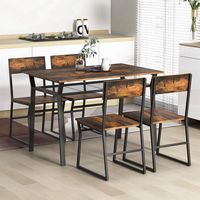 Costway 5 Piece Dining Table Set Industrial Rectangular Kitchen Table with 4 Chairs - Brown - Angle