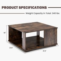 Costway 2-Tier Square Coffee Table W/Storage Industrial Center Table for Living Room - Brown - Angle