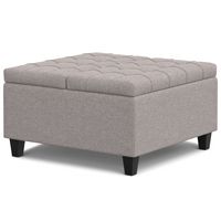 Simpli Home - Harrison Small Square Coffee Table Storage Ottoman - Cloud Grey - Angle