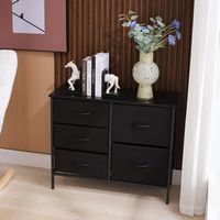 Bestier - 32in Wide Wooden Accent Cabinet with Wood Top and 5 Fabric Drawers - Black - Angle