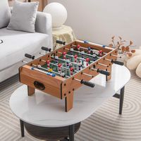 Costway - Mini Foosball Table, 27in Soccer Game Table w/ 2 Footballs and Soccer Keepers - Natural - Angle