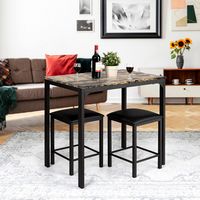 Costway 3 PCS Counter Height Dining Set Faux Marble Table 2 Chairs Kitchen Bar - Brown - Angle