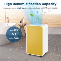 Costway Dehumidifier for Home Basement 32 Pints/Day 3 Modes Portable up to 2500 Sq. Ft Yellow - Y... - Angle