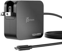 j5create - 102W Nano Super Charger for USB-C® 2-Port (GaNPower) With AC Extension Kits - Black - Angle