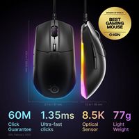 SteelSeries - Rival 3 Gen 2 Wired Optical Gaming Mouse with 3-Zone RGB - Wired - Black - Angle