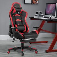 Costway - Massage Gaming Chair Reclining Swivel Racing Office Chair with Footrest Red - Red + Black - Angle