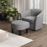 Costway - Swivel Curved Backrest Barrel Chair with Ottoman Footrest and Armrests - Gray - Angle