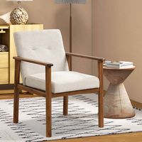 Costway 2 PCS Modern Accent Chair Upholstered Linen Fabric Armchair with Solid Wood Legs - Beige - Angle