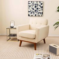 Costway - Modern Accent Chair Upholstered Linen Armchair with Removable Cushion - Beige - Angle