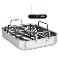 Viking - 3-Ply Stainless Steel Roasting Pan with Rack and Bonus Thermometer - Silver - Angle
