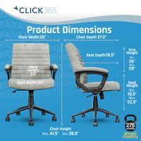 Click365 - Transform 3.0 Extra Comfort Ergonomic Mid-Back Desk Chair - Gray - Angle