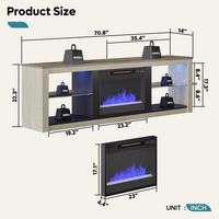 Bestier 70-Inch LED Fireplace TV Stand in White with Tempered Glass Shelves and Open Storage Cabi... - Angle
