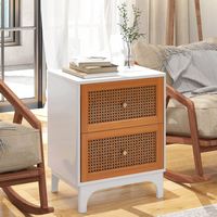 Costway 1 PCS Rattan Nightstand with Storage Wood End Sofa Side Table with 2 drawers Wood Legs - ... - Angle