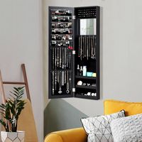 Costway - Wall Door Mounted Mirrored Jewelry Cabinet Storage Organizer - Black - Angle