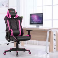 Costway - Massage Gaming Chair with Headrest - Pink and Black - Angle