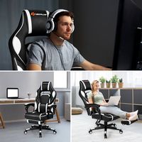 Costway - Massage Gaming Chair Reclining Racing Computer Office Chair with Footrest White - White... - Angle