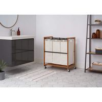 TRINITY - Bamboo 3-Bag Laundry Cart | Poles - Bronze - Angle
