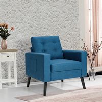 Costway - Modern Accent Upholstered Single Sofa Chair with 2-Side Pockets - Navy - Angle