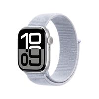 Apple Watch Series 10 (GPS) 42mm Aluminum Case with Blue Cloud Sport Loop - Silver - (2024) - Angle