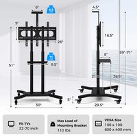 Costway - Mobile TV Stand for Most 32-70 inch Flat or Curved TVs up to 110 lbs w/AV Shelf - Black - Angle
