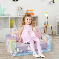 Costway - 2-in-1 Flip Out Kid’s Sofa Chair Convertible Toddler Couch to Lounger - Colorful - Angle