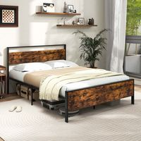 Costway Queen Size Bed Frame with Wooden Headboard and Footboard Under-Bed Storage - Brown - Angle