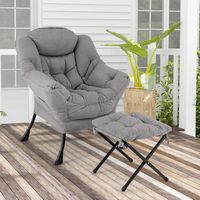 Costway - Lazy Leisure Armchair with Folding Footrest and Storage Pocket - Gray - Angle