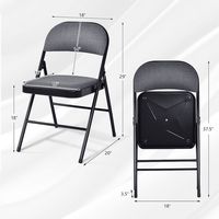 Costway Set of 4 Folding Chairs Fabric Upholstered Padded Seat Metal Frame Home Office - Black + ... - Angle