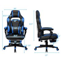 Costway - Gaming Massage Reclining Racing Chair with Footrest - Blue - Angle