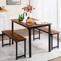 Costway 3pcs Dining Table Set Modern Studio Collection Table and 2 Bench Coffee - Coffee and Black - Angle