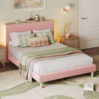 Bestier - Bed Frame Upholstered Platform Gaming Bed with LED Light & Adjustable Storage Headboard... - Angle