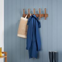 TRINITY - DRAKESTONE | Mid-Century Coat Rack w/ 5 Wooden Hooks | - Walnut - Angle