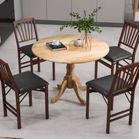 Costway Rustic Dining Table Wooden Dining Table with Round Tabletop & Curved Trestle Legs - Natural - Angle