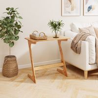 Costway Bamboo Sofa Side Table Z-Shaped Spacious Tabletop Space-Saving TV Snack Tray - Natural - Angle