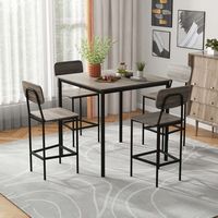 Costway 5-Piece Industrial Dining Table Set with Counter Height Table & 4 Bar Stools Grey - Gray - Angle