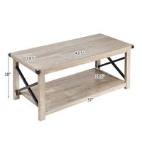 Costway 43.5'' Rustic Coffee Table Farmhouse Cocktail Table w/ Storage Shelf - Grey - Angle