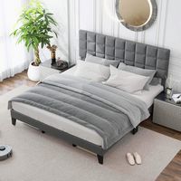 Costway King Size Bed Frame Modern Linen Fabric Upholstered Platform Bed with Headboard - Gray - Angle