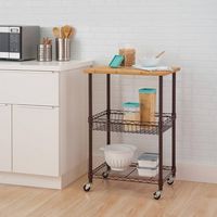 TRINITY - BASICS | Bamboo Top Kitchen Cart w/Basket | Dark Bronze - Dark Bronze - Angle