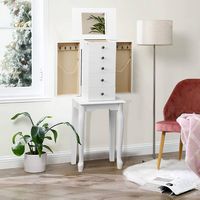 Costway - Jewelry Cabinet Storage Chest Standing Organizer Mirror - White - Angle